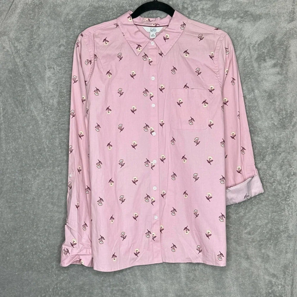 Croft & Barrow XL Shirt Top Purple Floral Button Up Tab Long Sleeve Collared - Picture 1 of 9